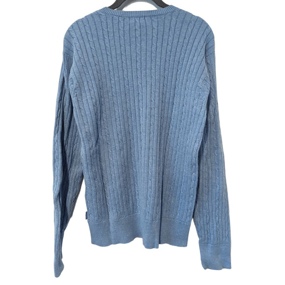 IZOD Men's Cable Knit Sweater Baby Blue Summer Blue 100% Cotton - Picture 2 of 4